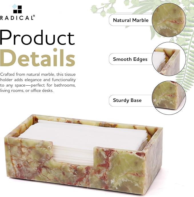 Radicaln Marble Tissue Box Cover 10x5 Inch Handmade Green Decorative Tissues Box Holder for Office Desk & Bathroom Counter Organizer, Rectangle Napkin Holder for Home Decor - ModernBath