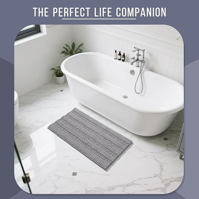 Yimobra Bathroom Rug Mat 44 x 24, Non Slip and Super Absorbent Bath Mat,Machine Washable Quick Dry,Ultra Plush Chenille Shower Rugs for Bathroom Floor Sink Tub and Shower Outside,Gray - ModernBath