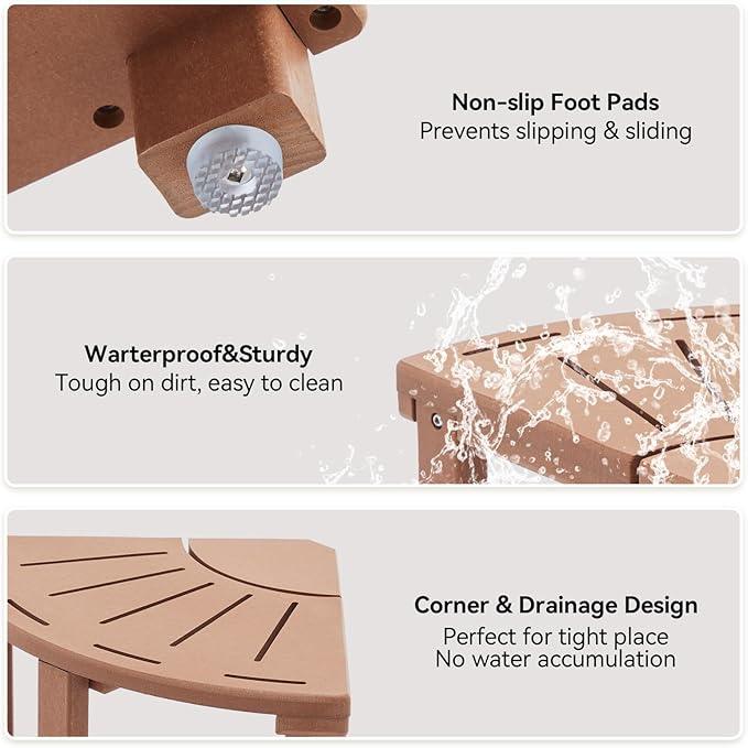 Shower Bench, Corner Shower Stool for Inside Shower and Shaving Legs, Waterproof HDPE Shower Chair Seat with Storage Shelf for Bathroom Non-Slip - ModernBath