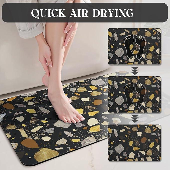 MontVoo -Bath Mat-Non Slip Thin Bathroom Rugs Fit Under Door- Quick Dry Absorbent Faux Suede Surface Grey Bathroom Floor Mats-Shower Rug for in Front of Bathtub Shower Black & Multi Color 17x27.5 - ModernBath