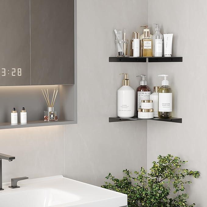 2 Pack Corner Shower Shelves Load Capacity 40 lbs 304 Stainless Steel Shower Corner Shelf Will not Rust 8in Shower Shelf for Inside Shower Matte Black Drilling Installation - ModernBath