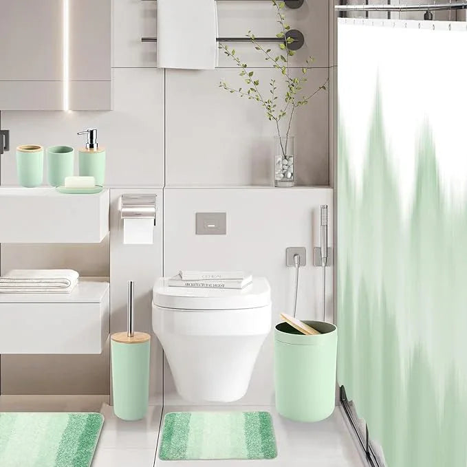 iMucci Bathroom Accessories Green Bathroom Sets with Shower Curtain and Rug, Green Ombre Waterproof Shower Curtain with Ultra Absorbent Rug Bathroom Accessories Set for Home Decor - ModernBath