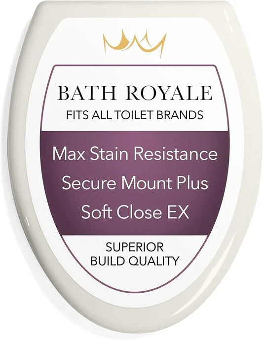 Bath Royale Elongated Toilet Seat BR501-01 Quiet Close, Stain-Resistant and Easy to Keep Clean, Heavy Duty, Fits All Toilet Brands, Executive Series -Biscuit/Linen - ModernBath