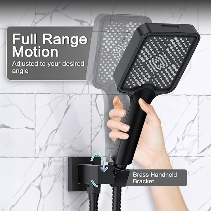 Matte Black 13-Inch Rainfall Shower System - Premium Shower Head & Handheld Sprayer, Complete Bathroom Set with Faucet Mixer Trim Kit & Valve - ModernBath