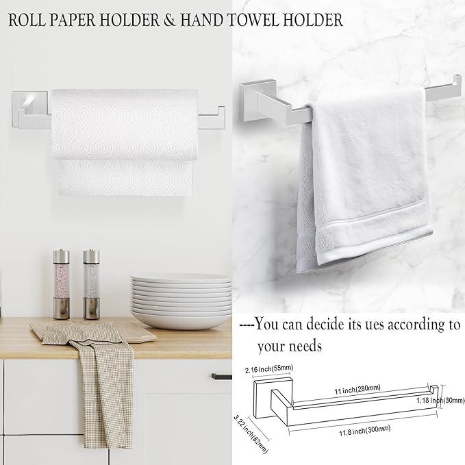 BOZWELL 5 Piece Brushed Nickel Stainless Steel Towel Bar Set, 23.6 inch Square Bathroom Hardware Accessories Set,Wall Mounted Towel Racks for Bathroom with TP - ModernBath