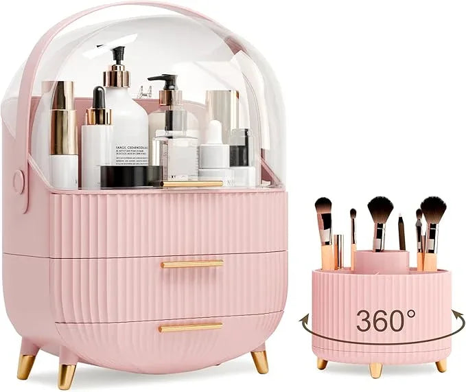 lurcns Makeup Organizers and Storage Make up Organizer for Vanity Cosmetics Skincare With Lid and Drawers Display Cases for Countertop Bathroom Women Teenager Girl Gifts(Pink+Brush Holder) - ModernBath