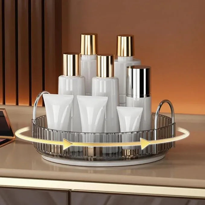 YCIA&DONE 360 Rotating Makeup Organizer and Storage for Vanity Countertop 1 Tier, High Capacity Cosmetic Skincare Perfume Organizers for Dresser Bathroom Fridge Lazy Susan (Smoky Gray) - ModernBath