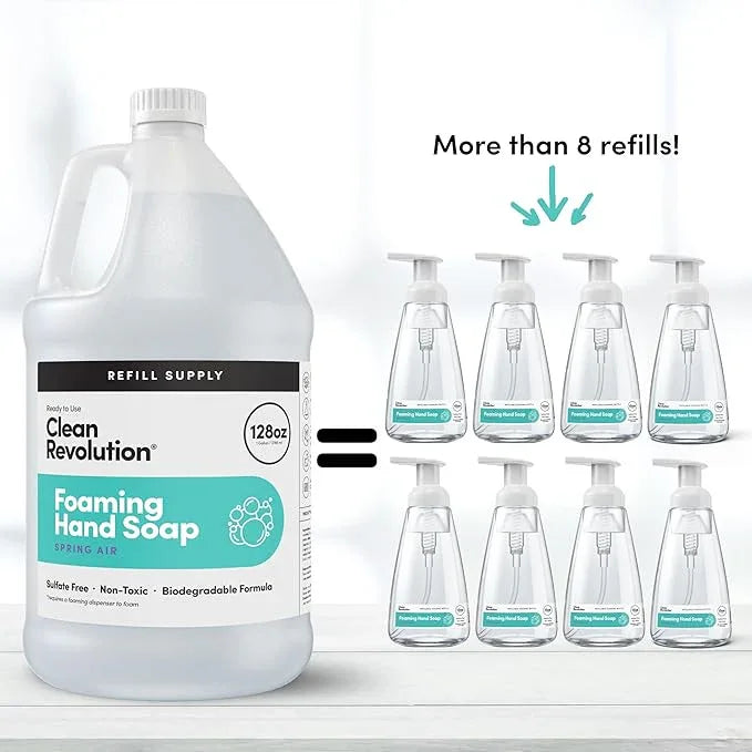 Clean Revolution Foaming Hand Soap Refill Supply Container, Ready to Use Formula, Gluten Free, Spring Air Fragrance, 128 Fl. Oz, 4 Pack - ModernBath