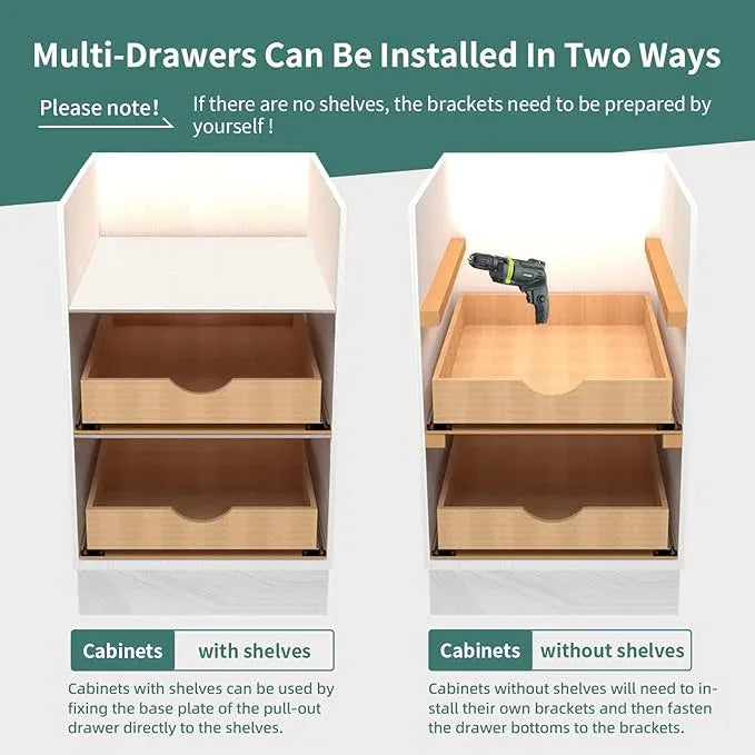 Pull Out Drawers for Kitchen Cabinets, Pull Out Cabinet Organizer, Fully Assembled Wood Cabinet Pull Out Drawer, Fast and Easy DIY Installation, 11”W x 21”D - ModernBath