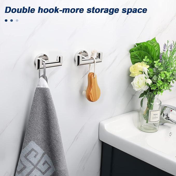 NearMoon Bathroom Double Towel Hook- SUS304 Stainless Steel Robe Towel Holder, Heavy Duty Double Coat Hook for Bathroom Livingroom Kitchen Wall Mounted (Chrome Finish-U, 3 Pack) - ModernBath