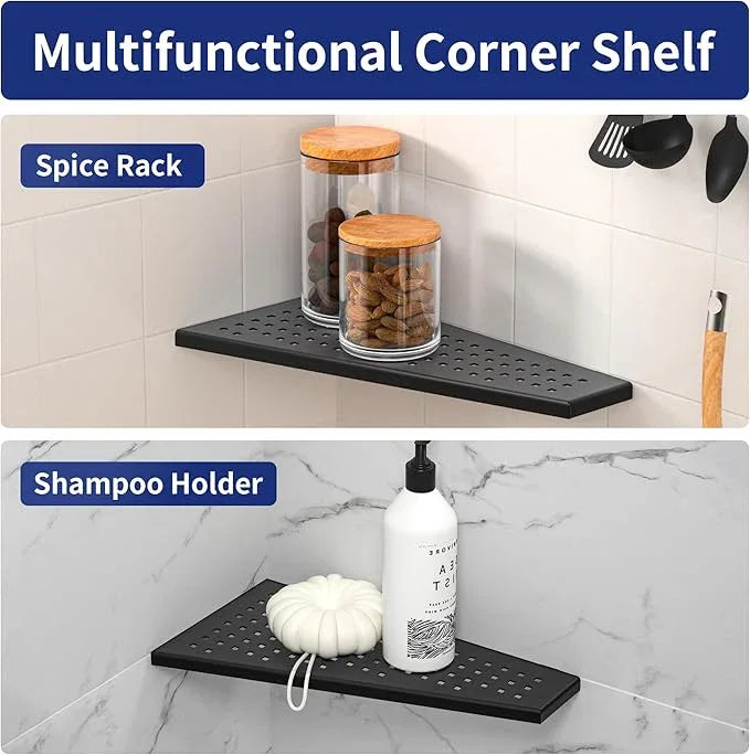 Corner Shower Shelf, Matte Black 12" Trapezoid Grout in Shampoo Shelf, 304 Stainless Steel Grid Design Recessed Bathroom Shelf for Tiled Wall - ModernBath