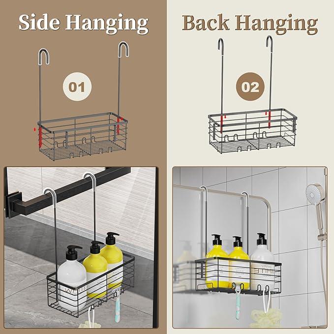 DELLAN Hanging Shower Rack, Shower Organizer Hanging for Bathroom, Shower Rack with Hooks Over the Door, Bathroom Shower Caddy and Basket(Black) - ModernBath