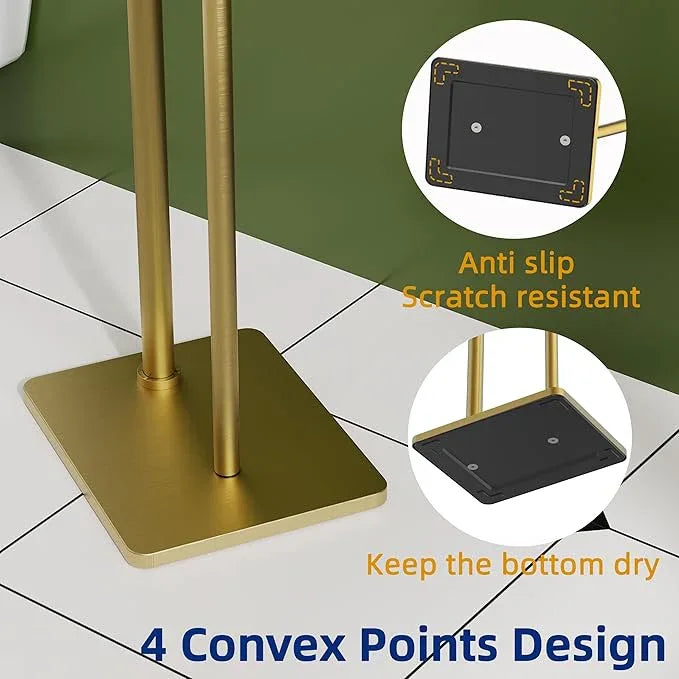 RUACQ Toilet Paper Holder Stand, Bathroom Toilet Paper roll Holder Free Standing with Storage for 4 Rolls, Post Pivoting Design, Stable Weighted Base, SUS304 Stainless Steel (Brushed Gold) - ModernBath