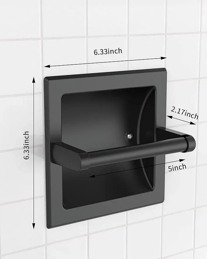 Matte Black Recessed Toilet Paper Holder for Large Rolls, Pivoting Black Toilet Paper Holder Wall Mount Stainless Steel, in Wall Toilet Paper Holders Black, Bathroom Toilet Paper Wall Holder - ModernBath