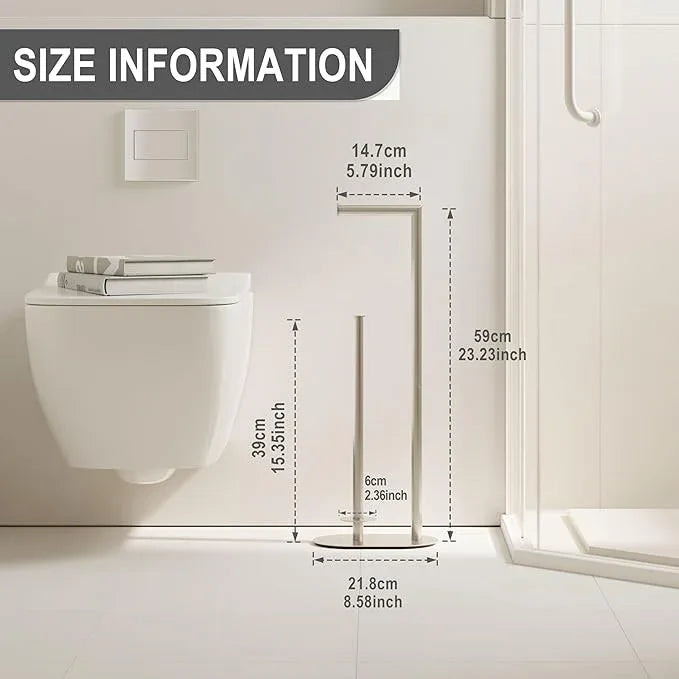 Brushed Nickel Freestanding Toilet Paper Holder with Reserve for Bathroom with Weighted Base, Modern Tissue Roll Holder Stand - ModernBath