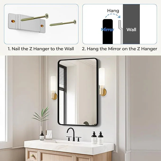 USHOWER Bathroom Mirrors for Over Sink, Metal Frame Rectangle Mirror, Modern Farmhouse Vanity Mirror, Wall Mounted for Bedroom, Living Room, Entryway Remodel & Upgrade, Matte Black, 24 x 36 Inch - ModernBath