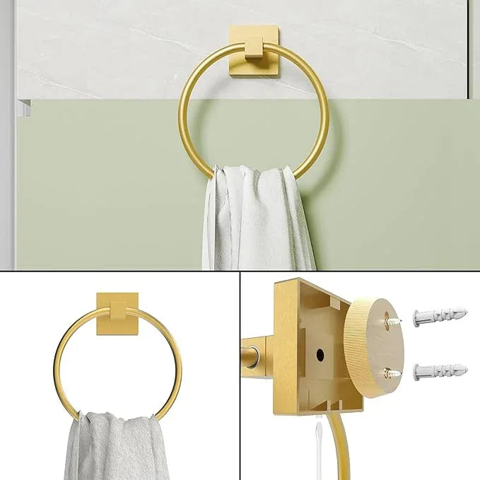 Ruacq Brushed Gold Toilet Paper Holder Towel Ring Bathroom Accessories Hardware Set Double Post Pivoting Toilet Roll Holder Square Stainless Steel and Zinc Alloy Modern Wall Mounted 2 Pieces - ModernBath