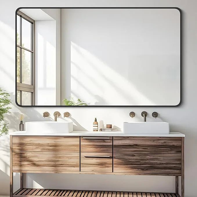 DESBING 30 x 50 Inch Bathroom Mirror, Matte Black Wall Mirror with Metal Frame, Decorative Rectangular Vanity Mirror for Bedroom Bathroom Living Room Entryway (Horizontal/Vertical) - ModernBath