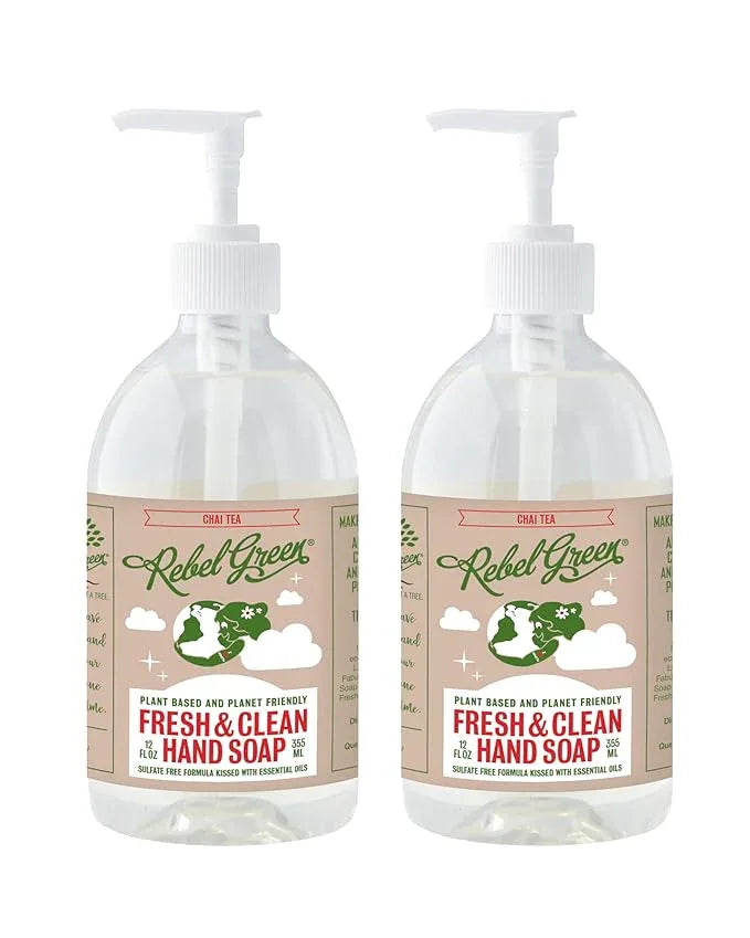 Rebel Green Fresh & Clean Hand Soap - Natural Liquid Hand Soap for Bathroom & Kitchen - Chai Tea, 12 Fl oz, Pack of 2 - ModernBath
