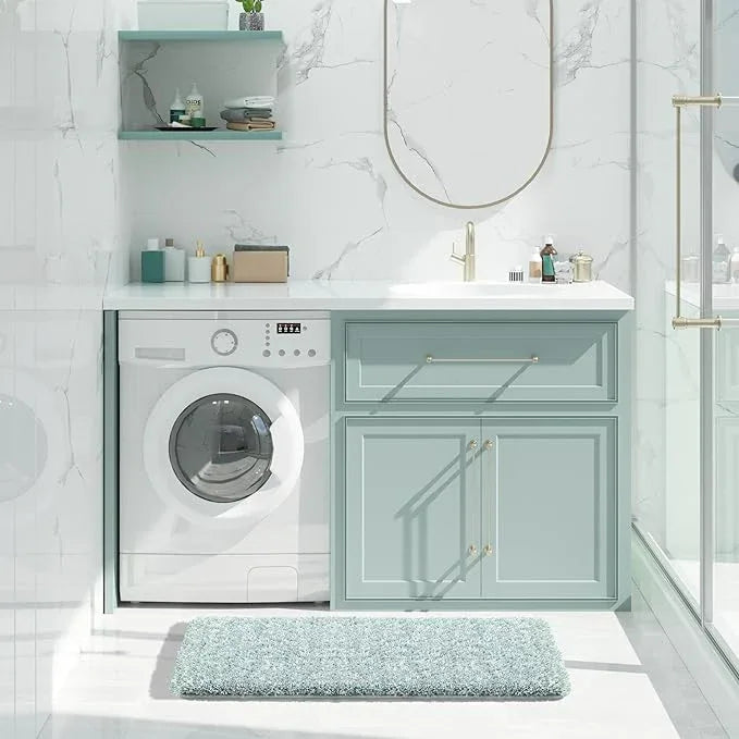 Yimobra Bathroom Rugs Non Slip Washable 36x24, Ultra Soft and Water Absorbent Bath Mats, Plush Fluffy Shower Mat Outside, Luxury Microfiber Thick Matts for Bathroom Floor/Tub, Sky Light Blue and White - ModernBath