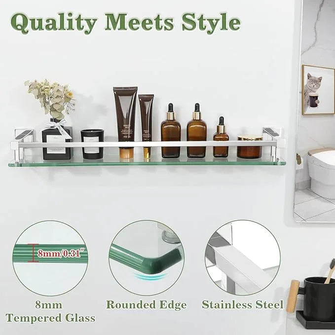 Alise Bathroom Shelf Wall Mounted, Polished Chrome Large Capacity Glass Shelf for Bathroom, 24 inch - ModernBath