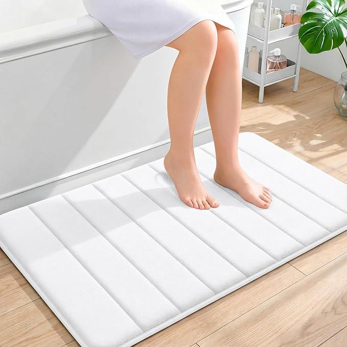 OLANLY Memory Foam Bath Mat 36x24, Super Soft Absorbent Bathroom Rugs, Quick Dry, Machine Washable Shower Floor Rugs, Bathmat Carpet, Bathroom Home Decor Accessories, White - ModernBath
