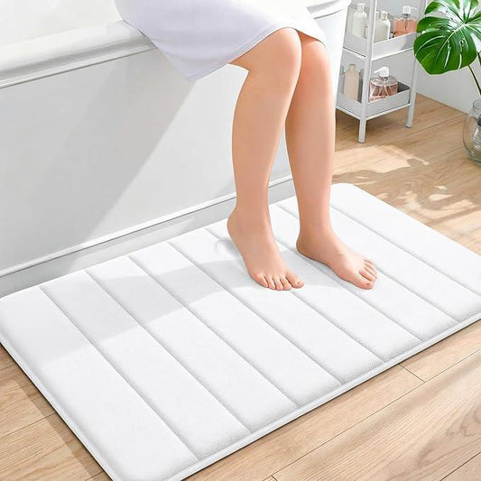 OLANLY Memory Foam Bath Mat 36x24, Super Soft Absorbent Bathroom Rugs, Quick Dry, Machine Washable Shower Floor Rugs, Bathmat Carpet, Bathroom Home Decor Accessories, White - ModernBath