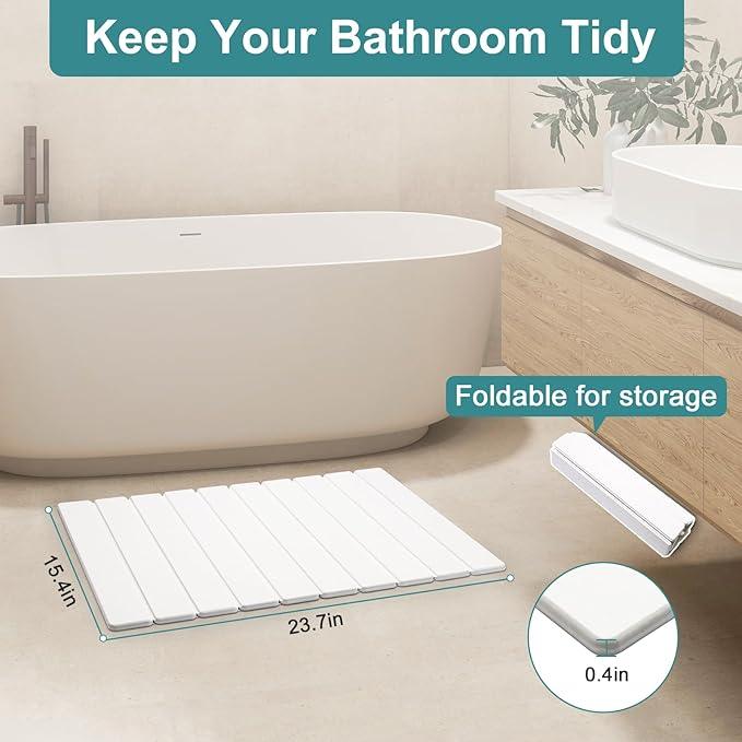 zmnklry Stone Bath Mat for Bathroom, Quick Dry Stone Drying Mat, Foldable Bathmats for Bathroom, 23.6 x 15.4 inch (White) - ModernBath