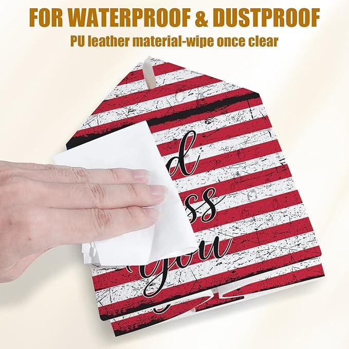 American Flag Tissue Box Cover 2PCS, God Bless You Leather Tissue Box Holder Square Facial Paper Case Tissue Box Cube Organizer for Bathroom Bedroom Desk Office - ModernBath