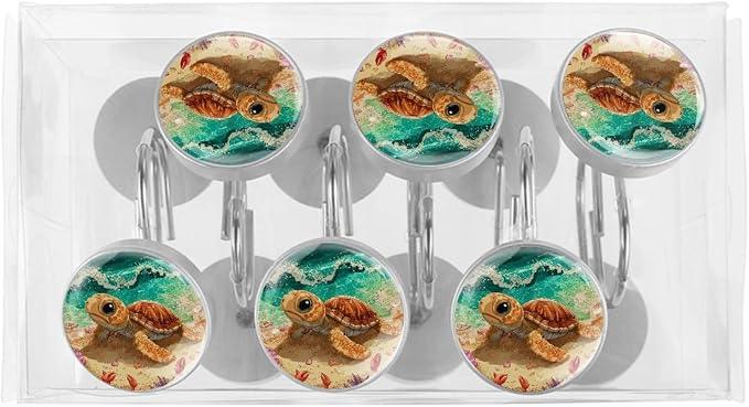 Beach Cartoon Ocean Turtle Shower Curtain Hooks Rings, Stainless Steel Rust Proof Shower Curtain Hooks, Decorative Shower Hooks for Bathroom Shower Rods Curtains, Set of 12 - ModernBath