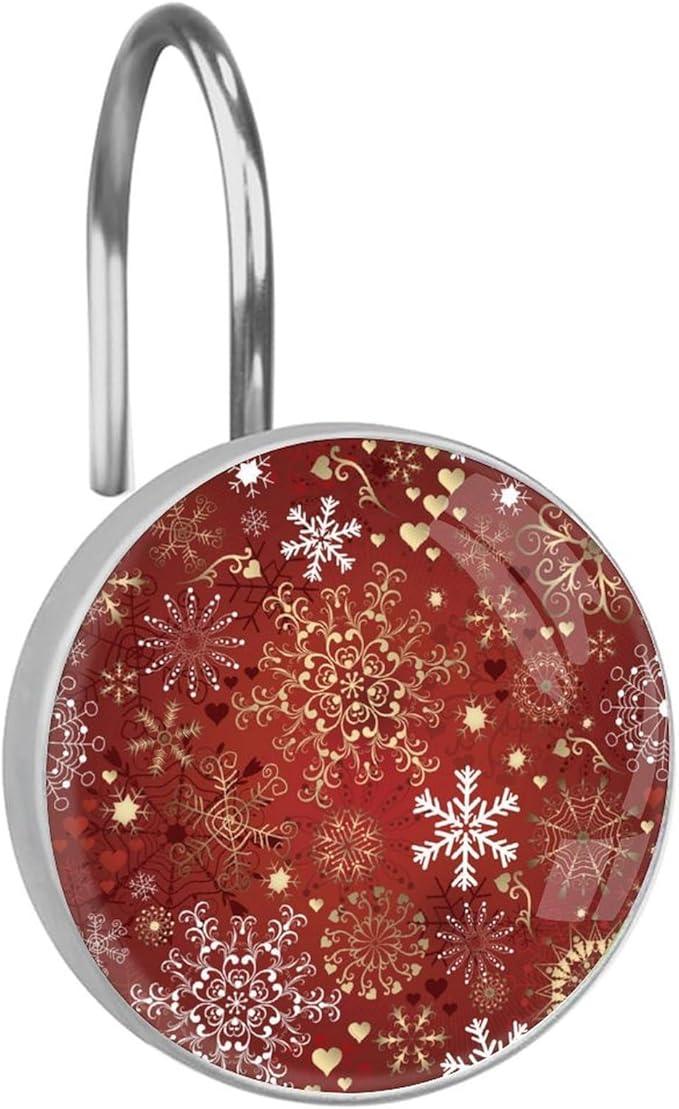 Christmas Snowflake Shower Curtain Hooks12pcs, Xmas Decorative Shower Curtain Hanger Rings Roller, Stainless Steel Round Shower Rings Hangers for Bathroom - ModernBath