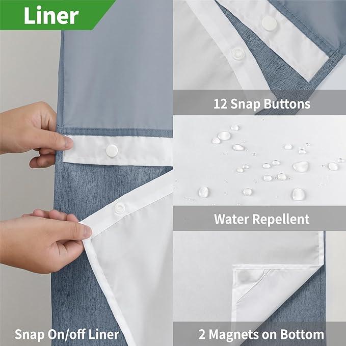 eachope Extra Long No Hooks Needed Linen Textured Shower Curtain with Snap-in Fabric Liner Set,Blue Grey Hotel Luxury Decor Shower Curtains for Bathroom,Waterproof & Washable,71Wx86H - ModernBath