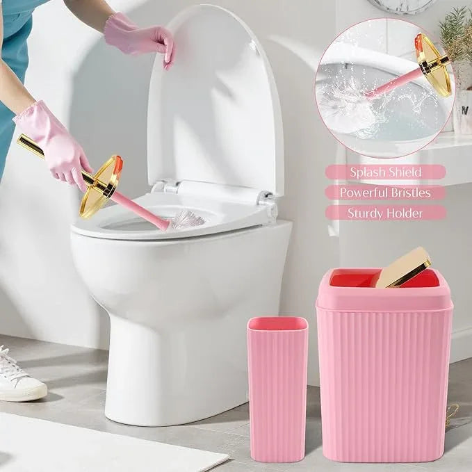 WSBArt 17PCS Bathroom Accessory Set Pink Bathroom Set Bathroom Accessories,Toilet Brush, Trash Can, Qtip Holder Dispenser& 3PCS Soap Dispenser - ModernBath