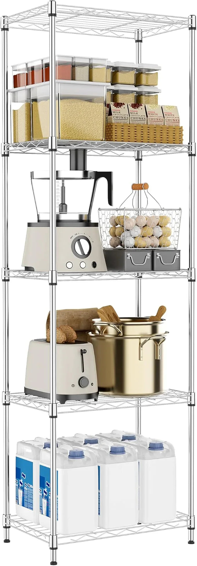 5 Tiers Shelf Metal Storage Shelves Wire Rack Closet Organizers with Wheel for Garage Kitchen Bathroom Laundry Chrome 11.8" D x 17.7" W x 55" H - ModernBath