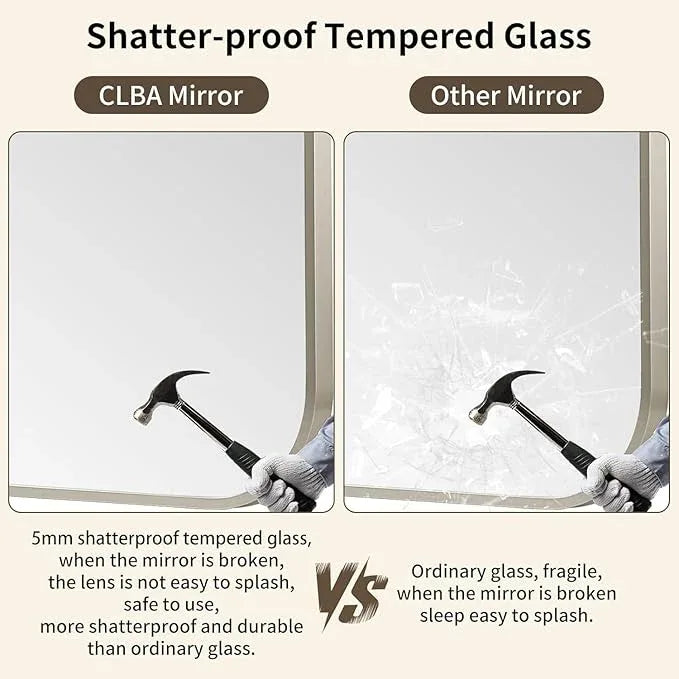 CLBA Brushed Nickel Mirror, 24x36 Inch Brushed Nickel Rectangle Mirror, Aluminum Alloy Framed Vanity Mirror, Rounded Rectangle Bathroom Mirror for Over Sink, Anti-Rust - ModernBath
