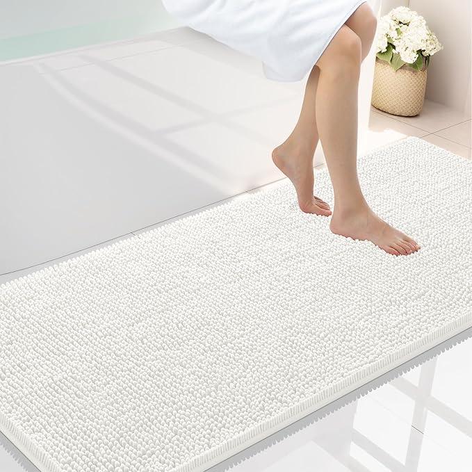 Smiry Luxury Chenille Bathroom Rugs 59x24, Extra Soft and Absorbent Shaggy Bath Mat, Machine Washable, Non-Slip Plush Carpet Runner for Tub, Shower, and Floor, Home Decor Accessories, Ivory - ModernBath