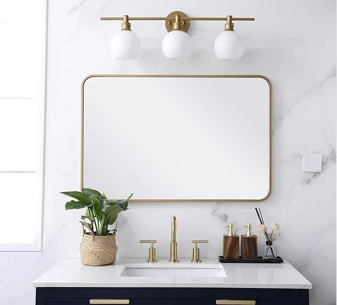 ARS Concepts Aura, Soft Corner Metal Rectangular Mirror 24X36 Inch in, Modern, Brass - ModernBath