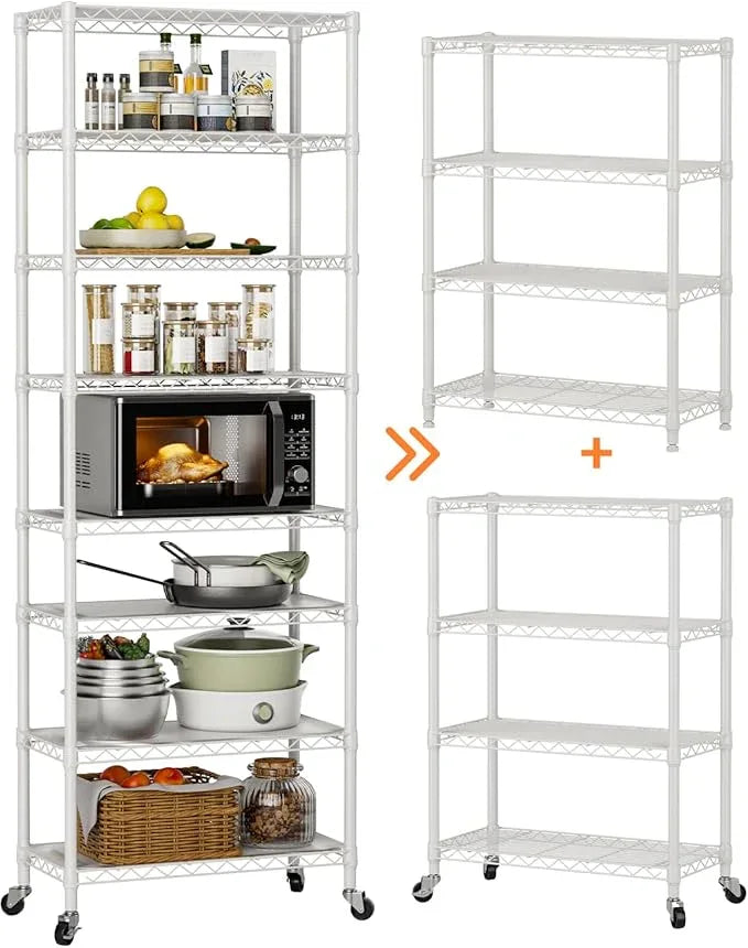 8 Tier Shelves Storage Shelf Wire Closet Bathroom Organizers Metal Pantry Kitchen Garage Shelving Unit Laundry Room Organization Home Rack Net Basket Black with Wheels 12”D X 22”W X 74.2”H - ModernBath
