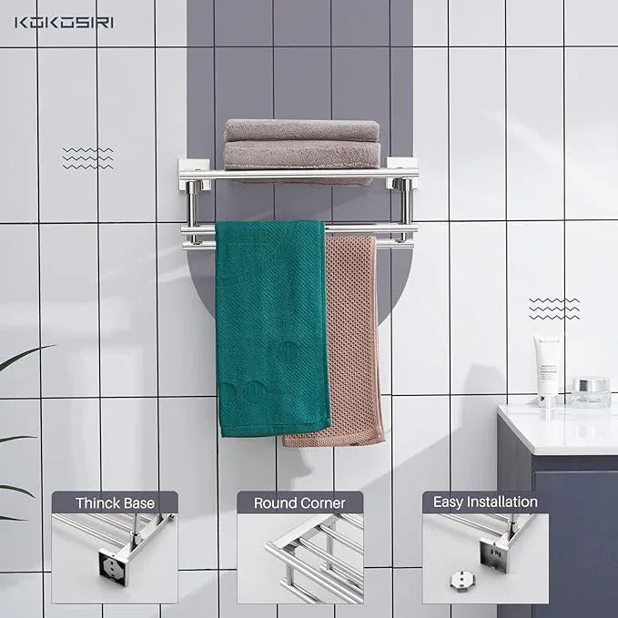 KOKOSIRI Bathroom Towel Rack Towel Holder 16 Inch Bath Towel Shelf with Double Towel Bars Wall Mounted, Polished Chrome Stainless Steel B6005CH-L16 - ModernBath