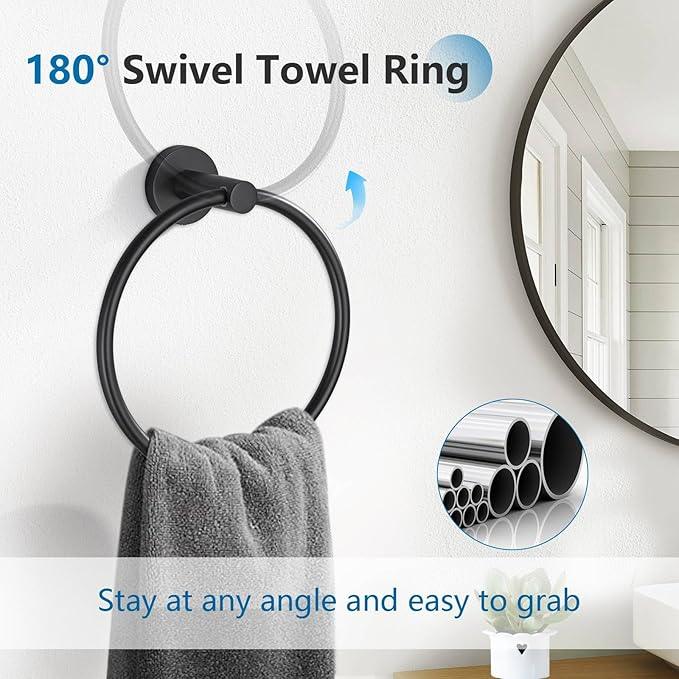 TNOMS 5 Pieces Towel Bar Set Matte Black Bathroom Hardware Accessories Set Stainless Steel Towel Racks Set for Bathroom,Wall Mounted 23.6 Inch Bathroom Hardware Set - ModernBath