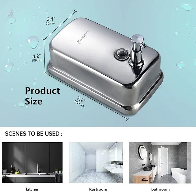 modunful Stainless Steel Soap Dispenser – 27oz Wall Mounted for Family Use, Brushed Nickel, Leak-Proof Pump, Durable Design for Busy Households - ModernBath