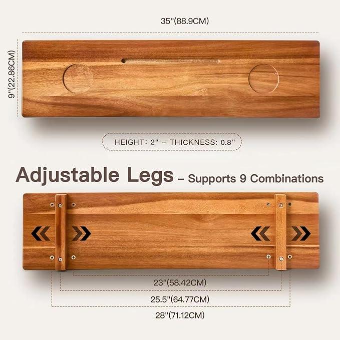 DAOYOUSKY Luxe Premium Acacia Wood Bathtub Tray Caddy with Adjustable Legs, 35x9 Inch Large Wooden Bath Tub Board, Anti-Tipping Bath Shelf Over Tub, Bathtub Accessories - ModernBath