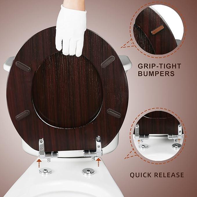 Elongated Toilet Seat Molded Wood Toilet Seat with Quietly Close and Quick Release Hinges, Easy to Install also Easy to Clean by Angol Shiold (Elongated, Dark Brown) - ModernBath