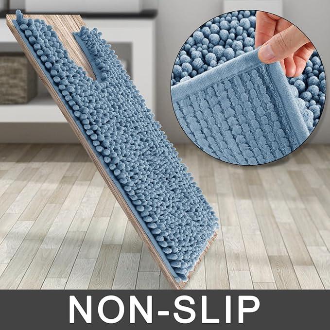 Yimobra Toilet Rug U Shaped Washable 24x20 Inch - Ultra Soft Absorbent Chenille Bath Rugs for Toilet, Quick Dry & Machine Washable, Non Slip Contour Bathroom Mat, Denim Blue - ModernBath