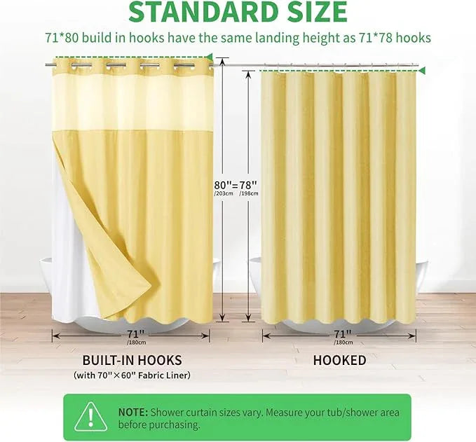 eachope Long No Hooks Needed Linen Textured Shower Curtain with Snap-in Fabric Liner Set,Hotel Luxury Decor Shower Curtains for Bathroom,Waterproof & Washable,71Wx80H,Gold - ModernBath