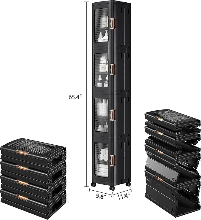 VECELO 4-Tier Tall Narrow Storage Cabinet with Movable Wheels, Adjustable Shelves, Anti-Tip, Slim, for Small Space, Bathroom, Kitchen, Laundry, Black - ModernBath