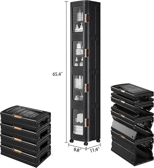 VECELO 4-Tier Tall Narrow Storage Cabinet with Movable Wheels, Adjustable Shelves, Anti-Tip, Slim, for Small Space, Bathroom, Kitchen, Laundry, Black - ModernBath