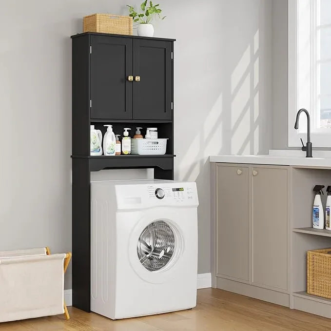 RRX Bathroom Over The Toilet Storage Cabinet, Above Toilet Cabinets Organizer, 24.8" L x 9.1 "W x 65.7 "H Free Standing Toilet Rack with Adjustable Shelf and Open Storage(Black) - ModernBath
