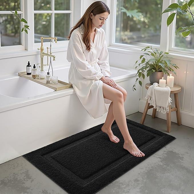 LUMI Large Ultra Soft Bathroom Rugs Non Slip with Rubber Backing, Absorbent Washable Bath Mat Quick Dry, Upgraded Premium Microfiber Plush Carpet for Bathtub and Shower Floor, Black, 24x43 - ModernBath