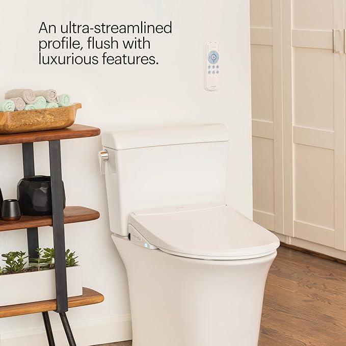 Brondell LS1800-RW Swash Electric Bidet Toilet Seat with Oscillating Stainless Steel Nozzle, Warm Air Dryer, Heated, Night Light, Gentle Close Lid, Thin Profile, Remote Control, Round - ModernBath